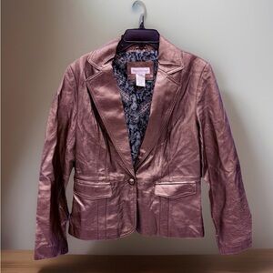 Worthington Women’s Metallic Copper Leather Blazer w/Paisley Lining-M-EUC